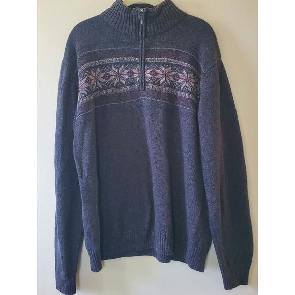 Tricots St Raphael Mens L Gray Cotton Acrylic Knit 1/4 Zip Sweater Fleece Alpine - Picture 2 of 14